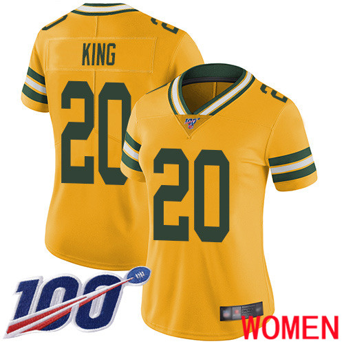 Green Bay Packers Limited Gold Women #20 King Kevin Jersey Nike NFL 100th Season Rush Vapor Untouchable->green bay packers->NFL Jersey